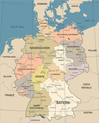 Germany Map - Vintage Vector Illustration