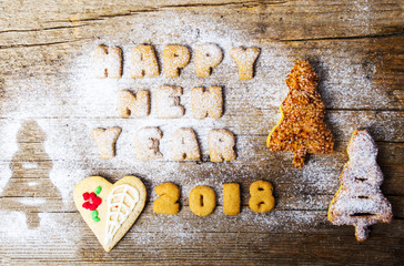 Happy new year note written with cookies