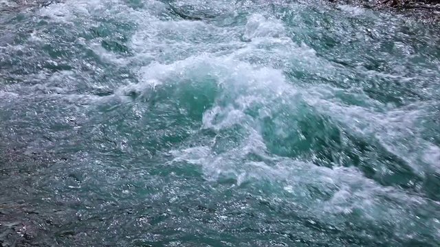 Mountain river water with slow motion closeup