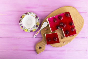 cherry cake made of jelly and yogurt