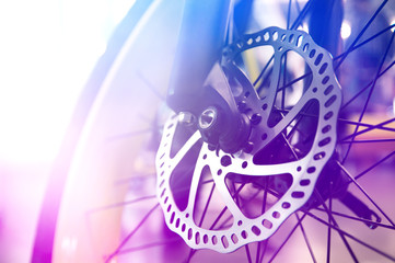 Close-up on the brake disc in a modern bicycle