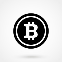 Bitcoin sign icon for internet money. Crypto currency symbol and coin image for using in web projects or mobile applications. Blockchain based secure cryptocurrency. Isolated vector illustration.