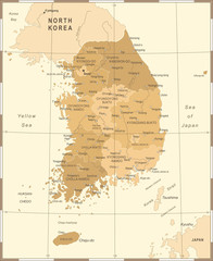 South Korea Map - Vintage Vector Illustration