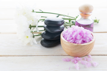 Spa salt stones and flower for beauty
