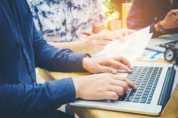 Teamwork Start up business team meeting working on Laptop new business project