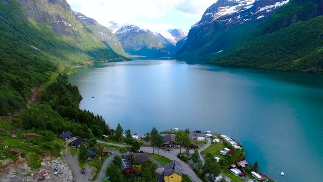 Beautiful Nature Norway Aerial view of the campsite to relax.