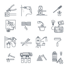 set of thin line icons home appliances, electric, technology