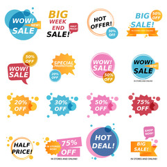 Naklejka premium Flat design colorful sale stickers collection. Online shopping, sale and promotion, website and mobile badges, promo banners, special offer, shopping vector illustration design and marketing material