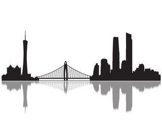 Detailed Guangzohou Monuments Skyline Silhouette
