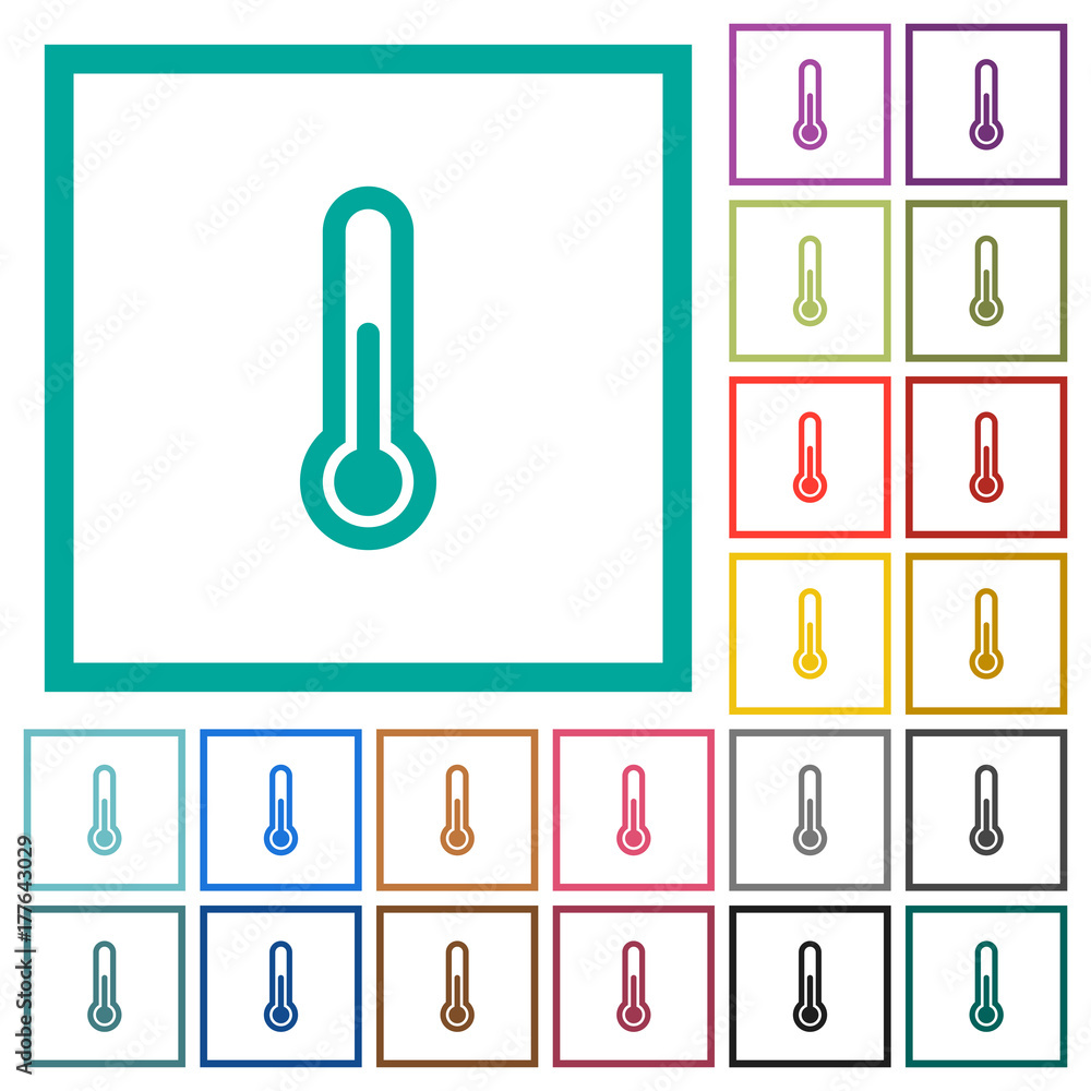 Poster thermometer flat color icons with quadrant frames