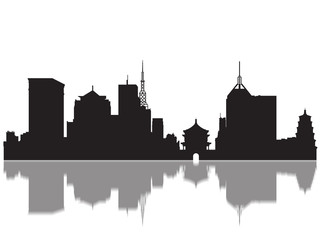 Fototapeta premium Szczegółowa sylwetka panoramę zabytków Xi'an