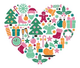 Christmas symbols in heart shape