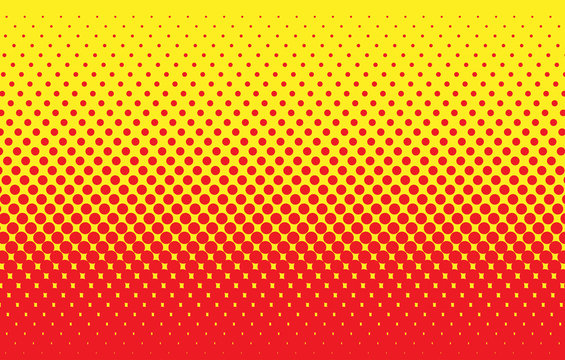 Halftone vector illustration, Red Gradient Texture, Dotted, Pop Art Yellow Background. Background of Art. Seamlessly Repeatable. AI10