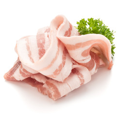  sliced bacon and parsley leaves isolated on white background cutout