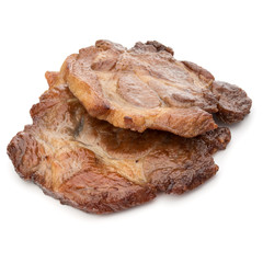 Cooked fried pork meat isolated on white background cutout