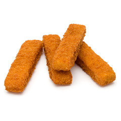 Crispy Fish fingers isolated on white background