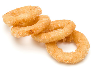 Crispy deep fried onion or Calamari ring isolated on white background
