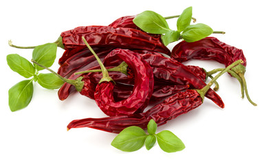 Dried red chili or chilli cayenne pepper isolated on white  background cutout