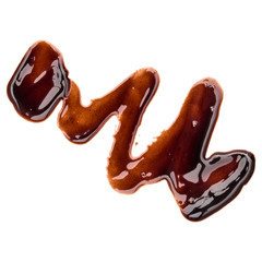 Chocolate syrup drop isolated on white background. Top view. .