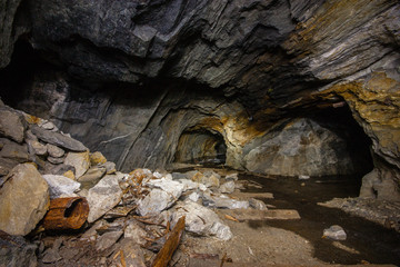 Undeground abandoned old mica ore mine shaft