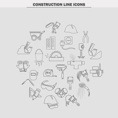 Construction line icons set