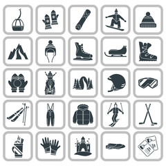Winter sports and fun simple icons set