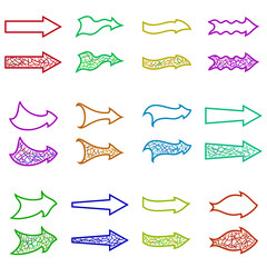 Set of Abstract Contour Arrows of Various Colors on White Background. Vector