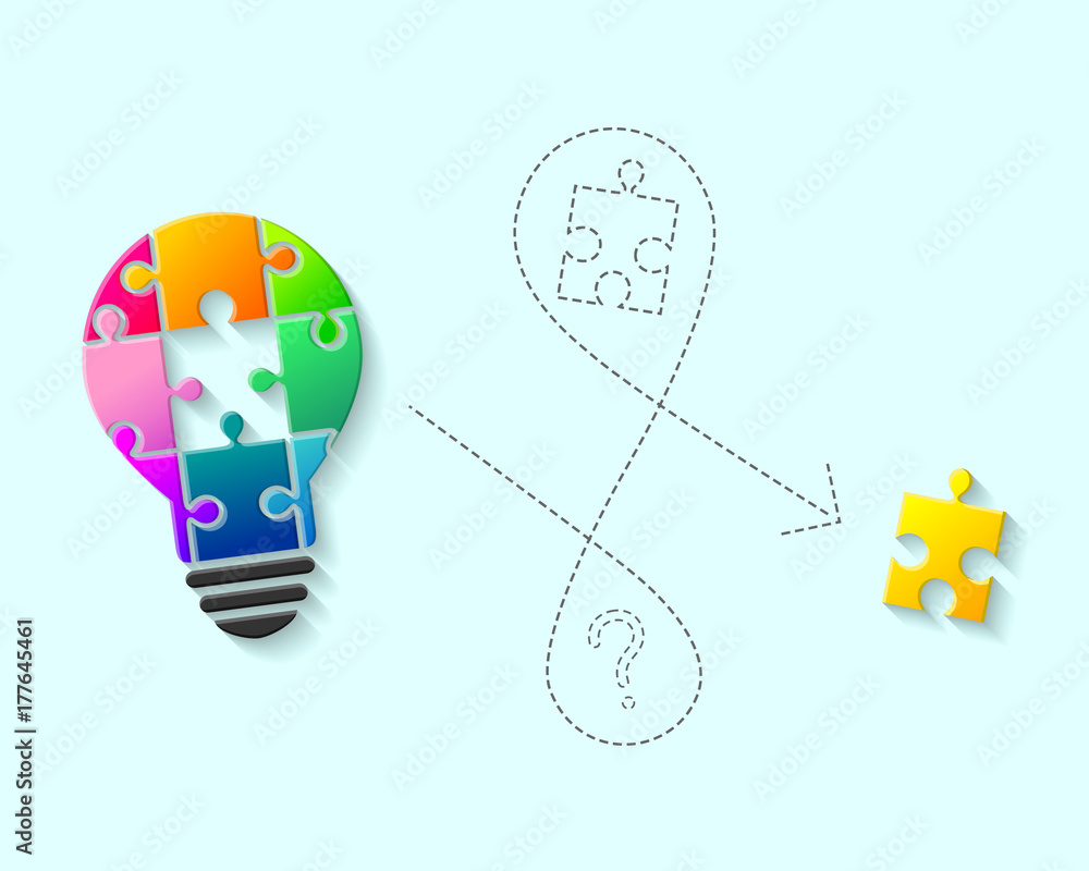 Aufkleber colorful lightbulb with missing puzzle piece as idea and solution concept