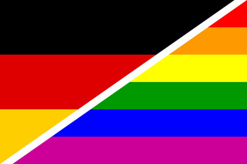 Flag of Germany and rainbow flag as gay rights concept