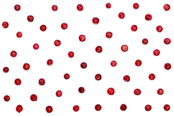 Cranberry isolated on white background closeup top view. Flat lay pattern