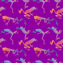 Exotic frog red-eyed pattern in a watercolor style. Full name of the amphibian: frog red-eyed. Aquarelle exotic amphibian for background, texture, wrapper pattern or tattoo.