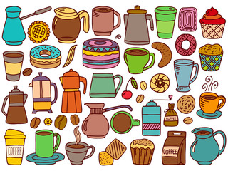 vector set of coffee doodle