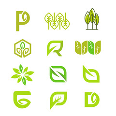 
set of logo green leaf icons