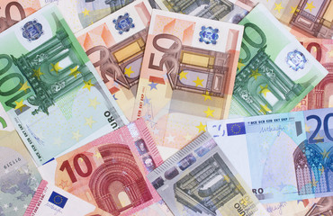 Obraz na płótnie Canvas euro money of different denominations abstract background.