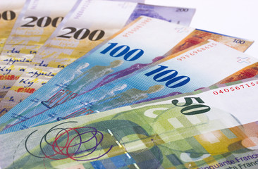 swiss franc money isolated on white background.
