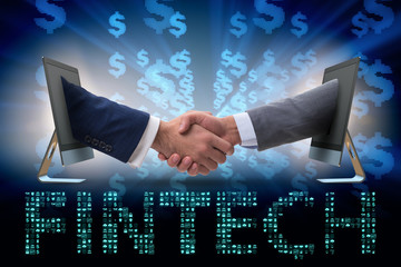 Two people handshaking in financial tecnology fintech concept