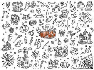 set of halloween doodle