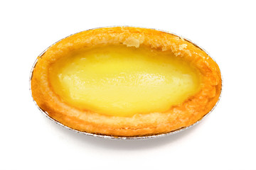 top view fresh egg tart on a white background