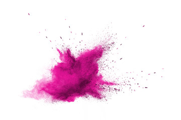 Explosion of colored powder isolated on white background.
