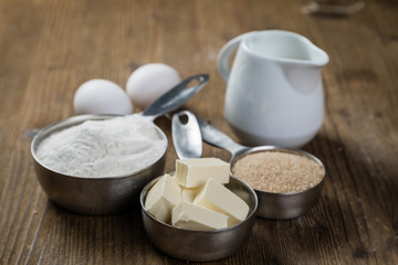 Baking ingredients in measuring cups
