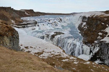 アイスランド　グトルフォス　ゴールデンサークル　滝　黄金　絶景　冬 iceland island winter Golden circle Gullfoss waterfall