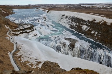 アイスランド　グトルフォス　ゴールデンサークル　滝　黄金　絶景　冬 iceland island winter Golden circle Gullfoss waterfall