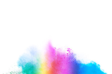 Explosion of colored powder isolated on white background.