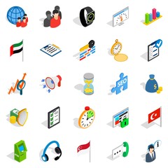 Industrial tycoon icons set, isometric style
