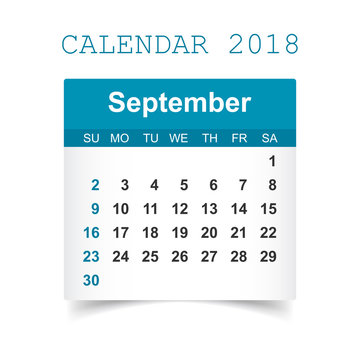 September 2018 calendar. Calendar sticker design template. Week starts on Sunday. Business vector illustration.