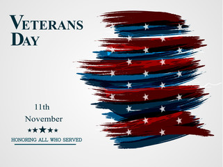 Banner of happy veterans day holiday flag sign illustration design over a white background.