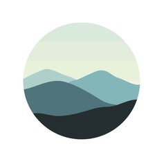 Blue mountains in the fog. Vector illustration.