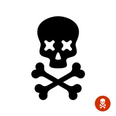Scull and crossbones logo with X eyes.