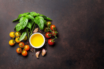 Tomatoes, basil, olive oil and spices