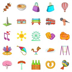 Street celebration icons set, cartoon style